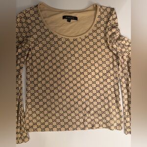 GUCCI Authentic Vintage GG Monogram Long Sleeve Top Ladies Small